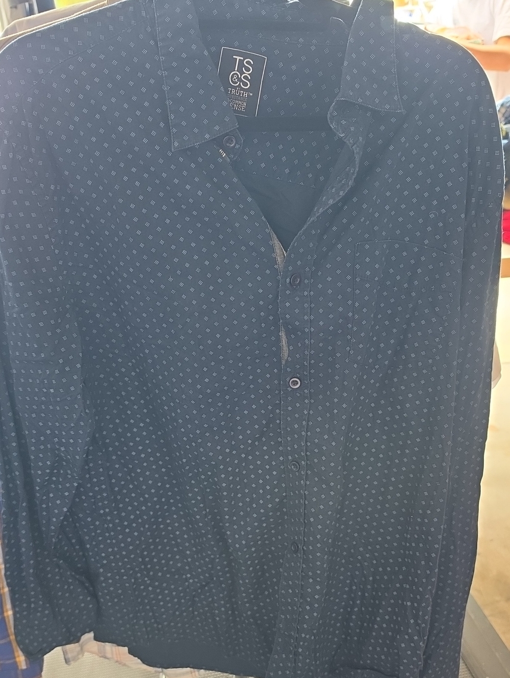 Truth Navy Micro-Pattern Long Sleeve Button-Down Shirt